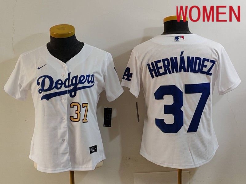 Women Los Angeles Dodgers #37 Hernandez White Nike Game 2024 MLB Jersey style 7262